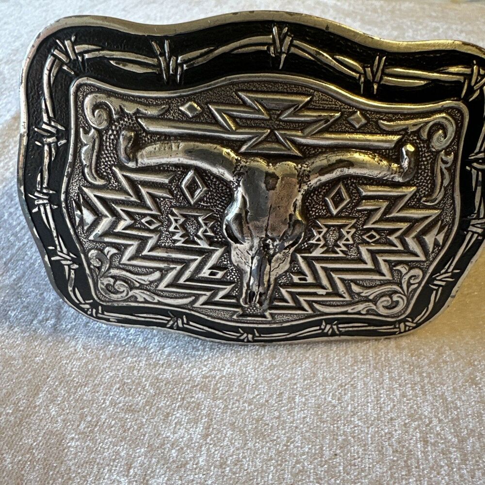 Crumrine Western  LONGHORN bull Skull Belt Buckle  And Leather Belt Size 44